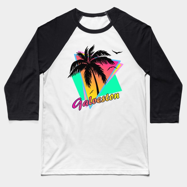 Galveston Cool 80s Sunset Baseball T-Shirt by Nerd_art